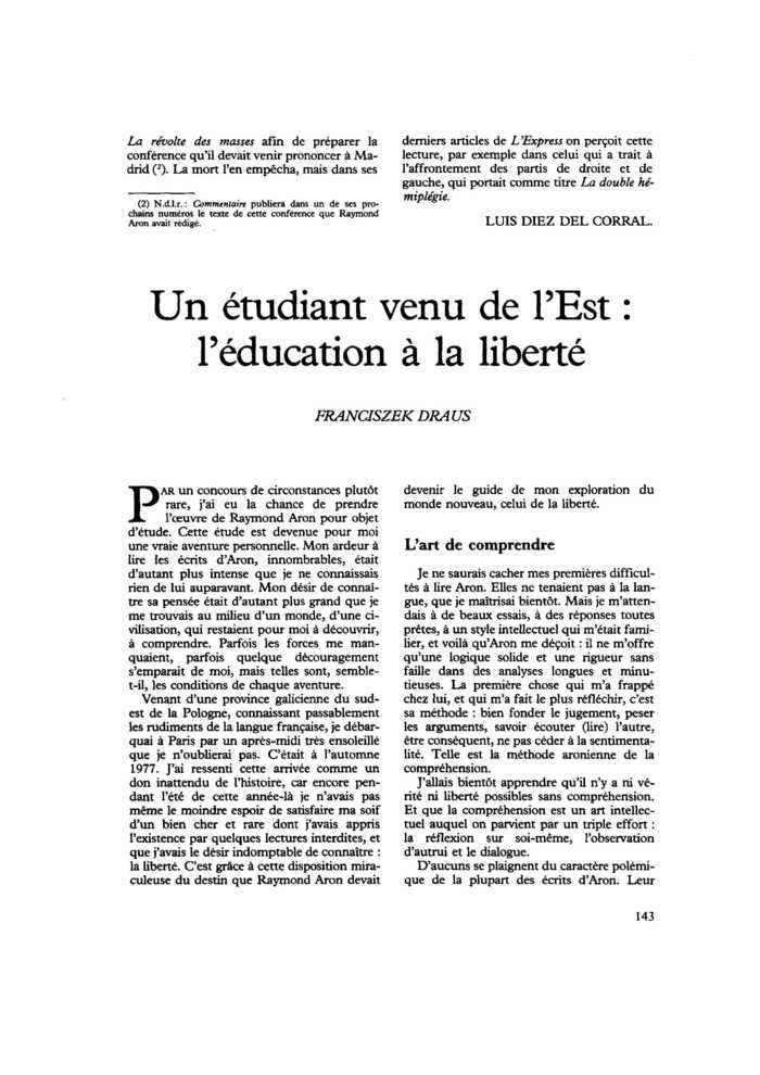 Un étudiant venu de l’Est : l’éducation à la liberté
 – page 1