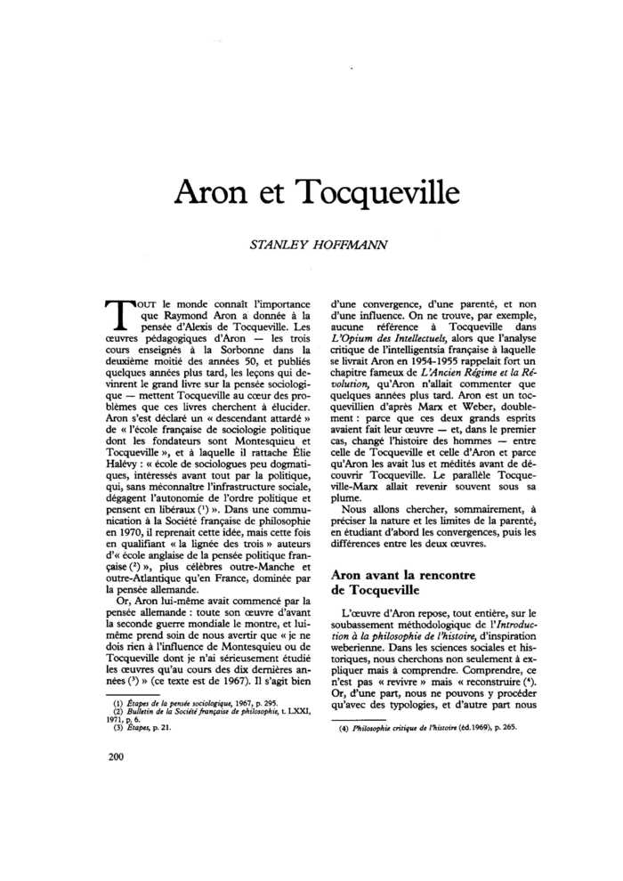 Aron et Tocqueville
 – page 1