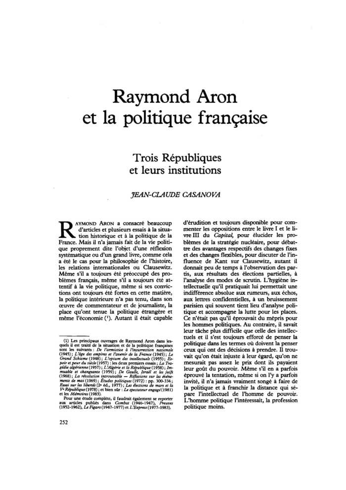 Raymond Aron et la politique française. Trois Républiques et leurs institutions
 – page 1
