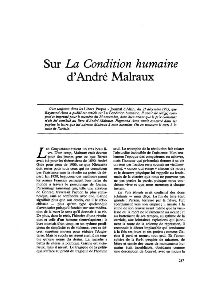 Sur La Condition humaine d’André Malraux
 – page 1