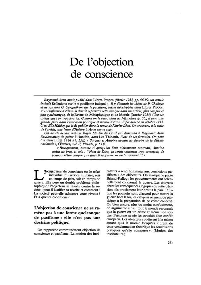 De l’objection de conscience
 – page 1