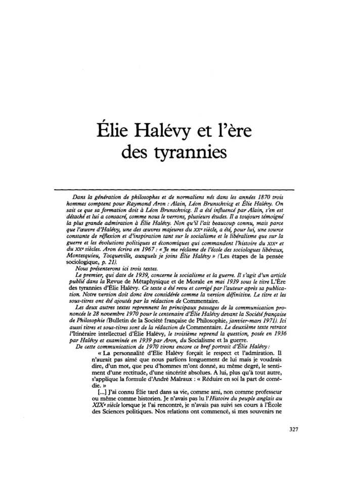 Élie Halévy et l’ère des tyrannies
 – page 1