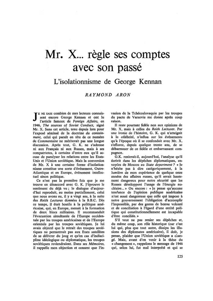 Mr. X… règle ses comptes avec son passé. L’isolationnisme de George Kennan
 – page 1