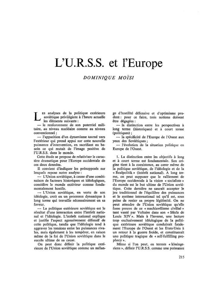 L’U.R.S.S. et l’Europe
 – page 1
