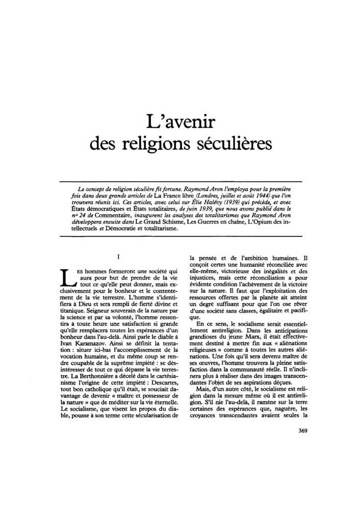 L’avenir des religions séculières
 – page 1