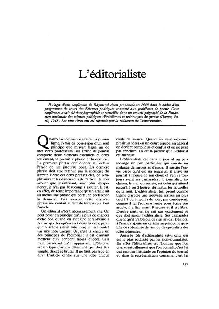 L’éditorialiste
 – page 1