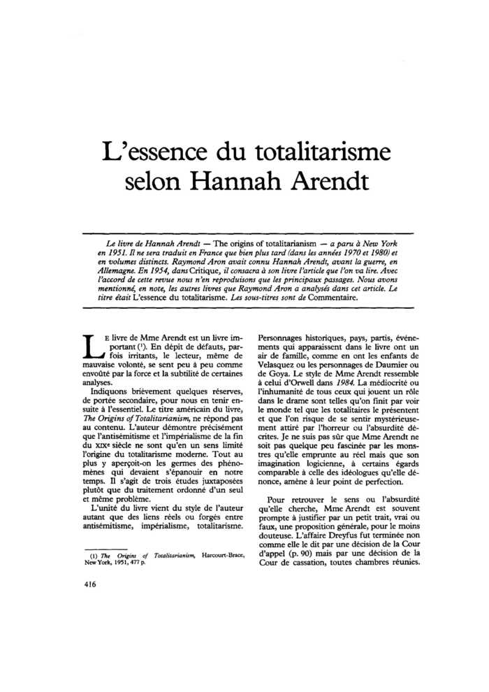 L’essence du totalitarisme selon Hannah Arendt
 – page 1