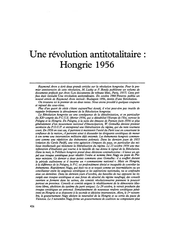 Une révolution antitotalitaire : Hongrie 1956
 – page 1