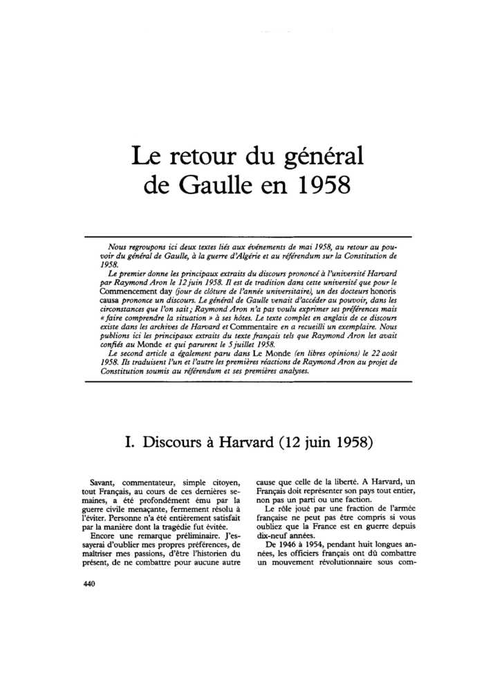 Le retour du général de Gaulle en 1958
 – page 1