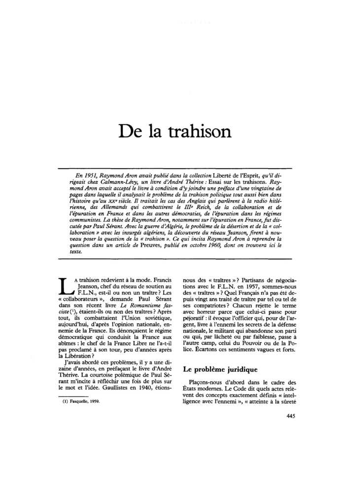 De la trahison
 – page 1