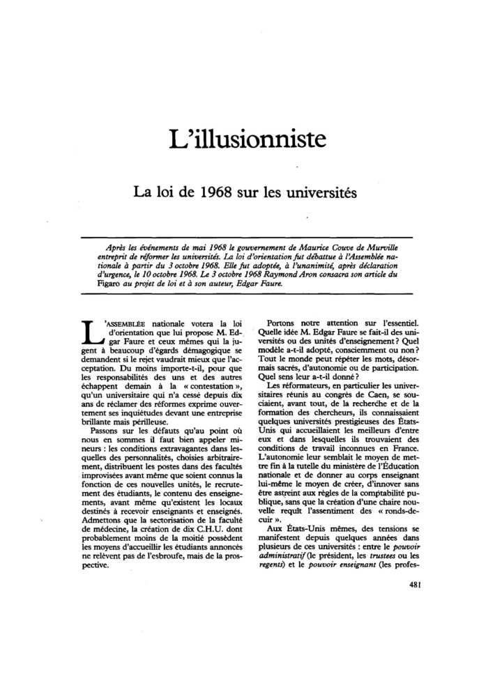 L’illusionniste. La loi de 1968 sur les universités
 – page 1
