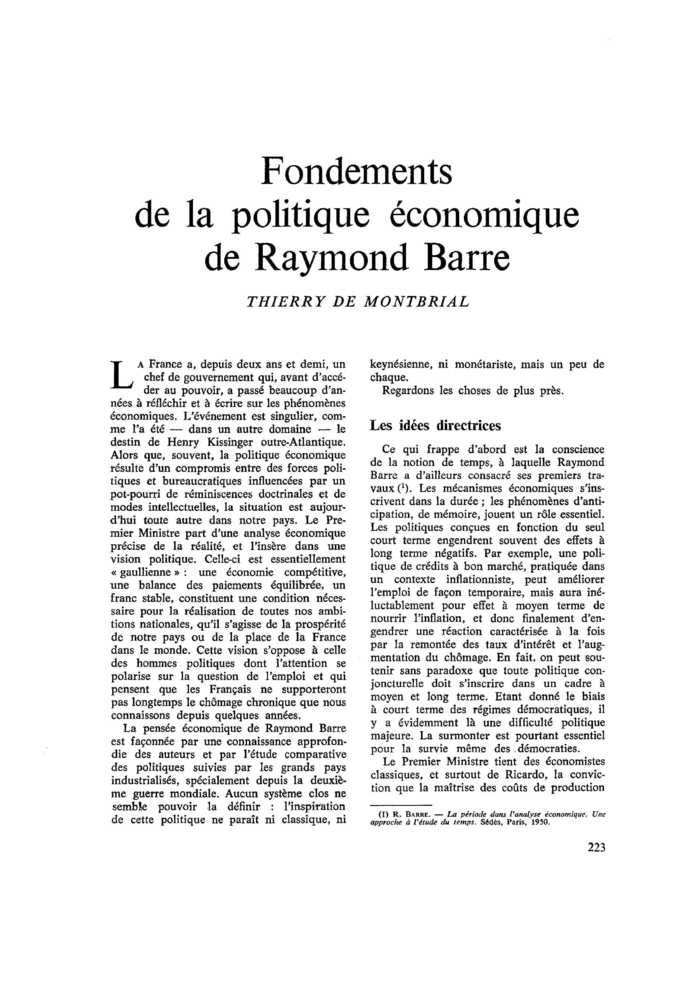 Fondements de la politique économique de Raymond Barre
 – page 1