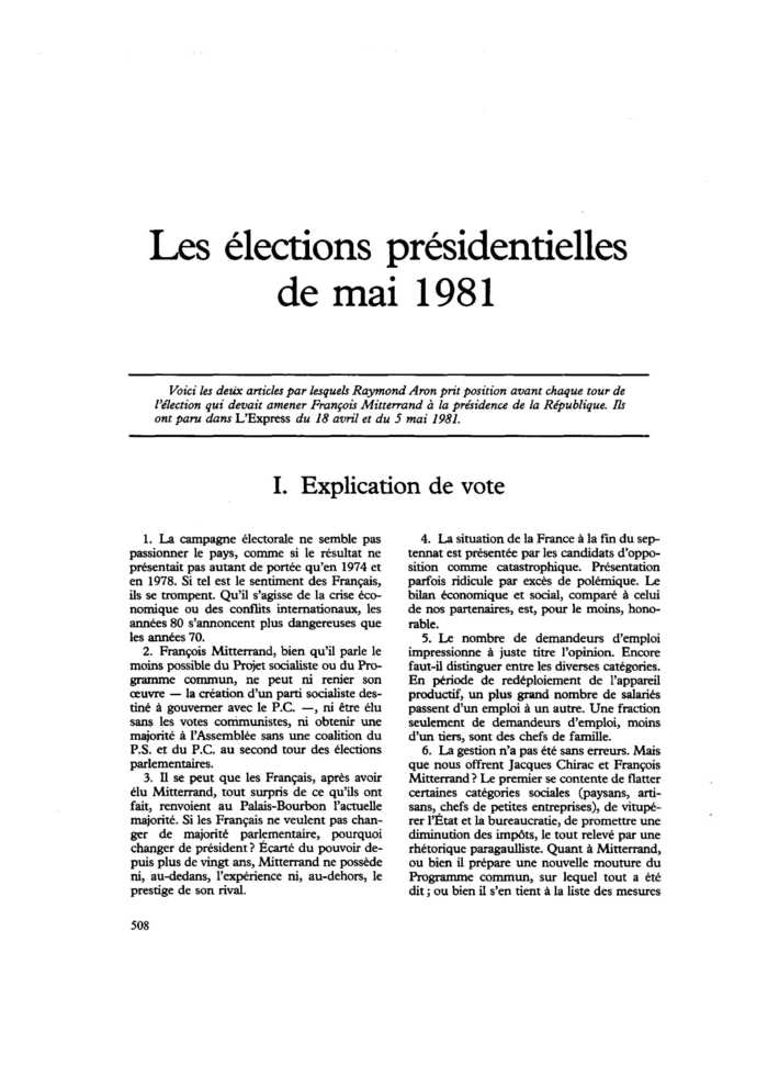Les élections présidentielles de mai 1981
 – page 1