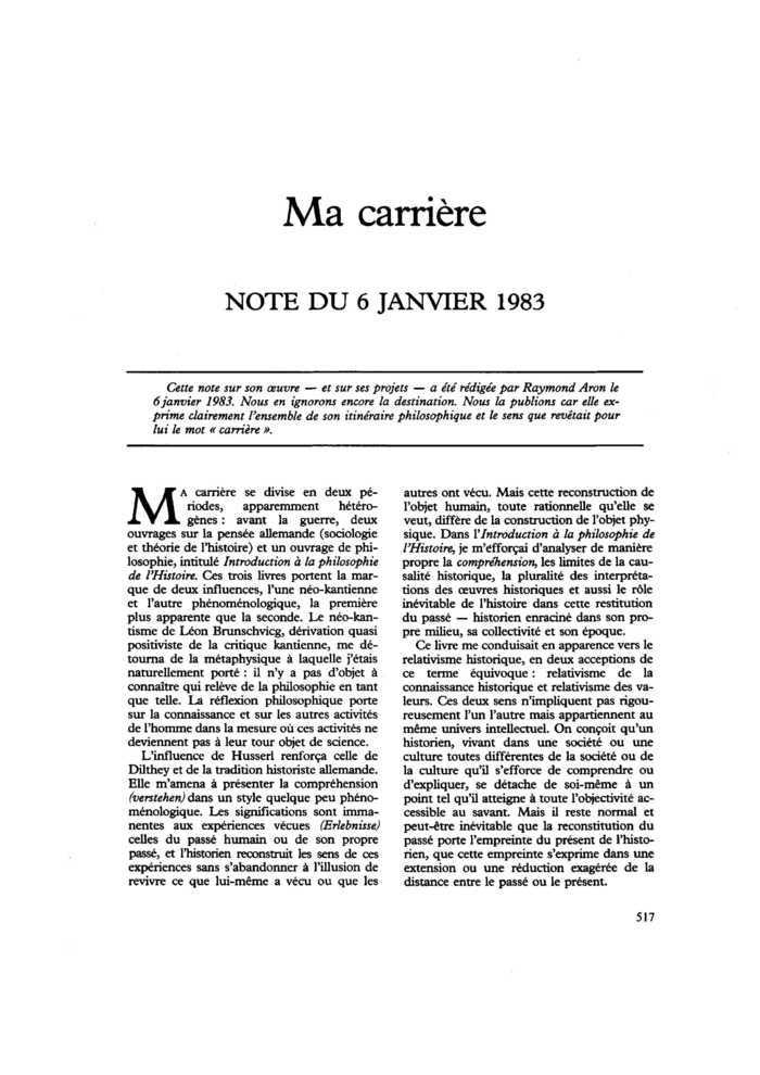 Ma carrière
 – page 1