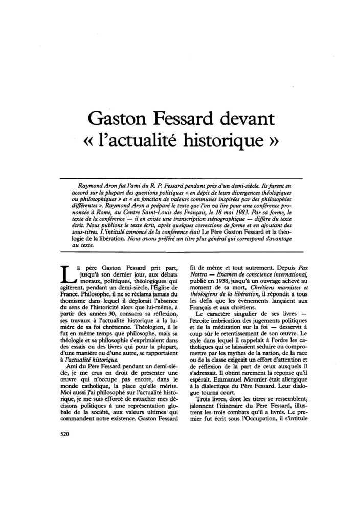 Gaston Fessard devant « l’actualité historique »
 – page 1