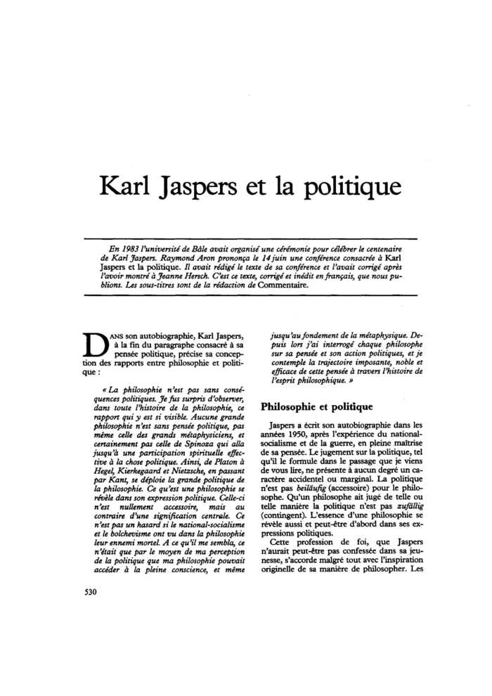 Karl Jaspers et la politique
 – page 1