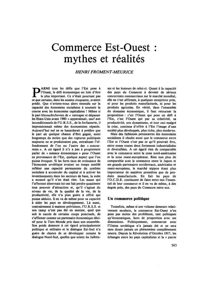 Commerce Est-Ouest : mythes et réalités
 – page 1