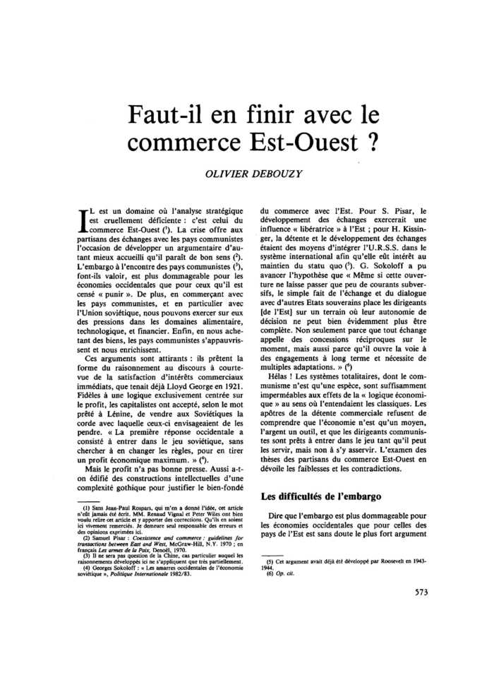 Faut-il en finir avec le commerce Est-Ouest ?
 – page 1