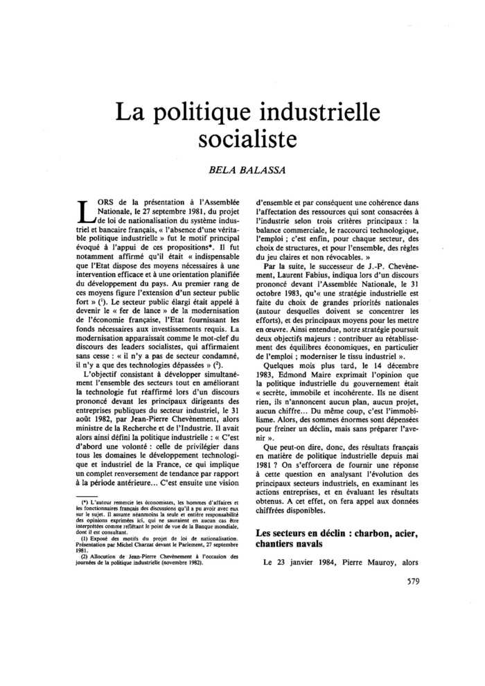 La politique industrielle socialiste
 – page 1
