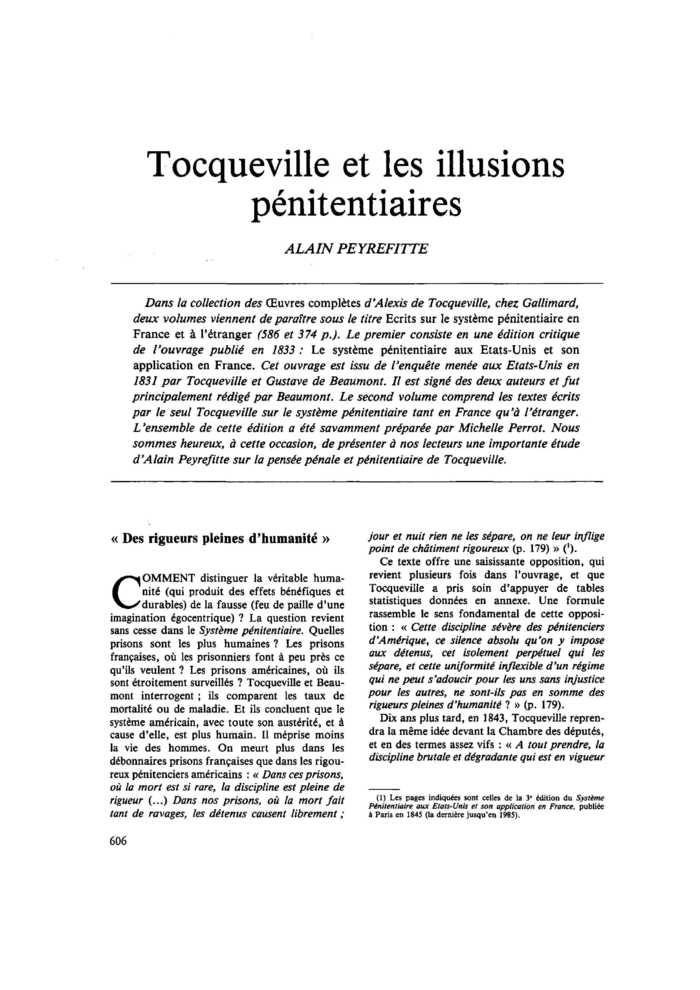 Tocqueville et les illusions pénitentiaires
 – page 1