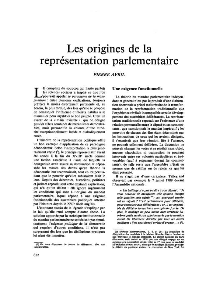 Les origines de la représentation parlementaire
 – page 1