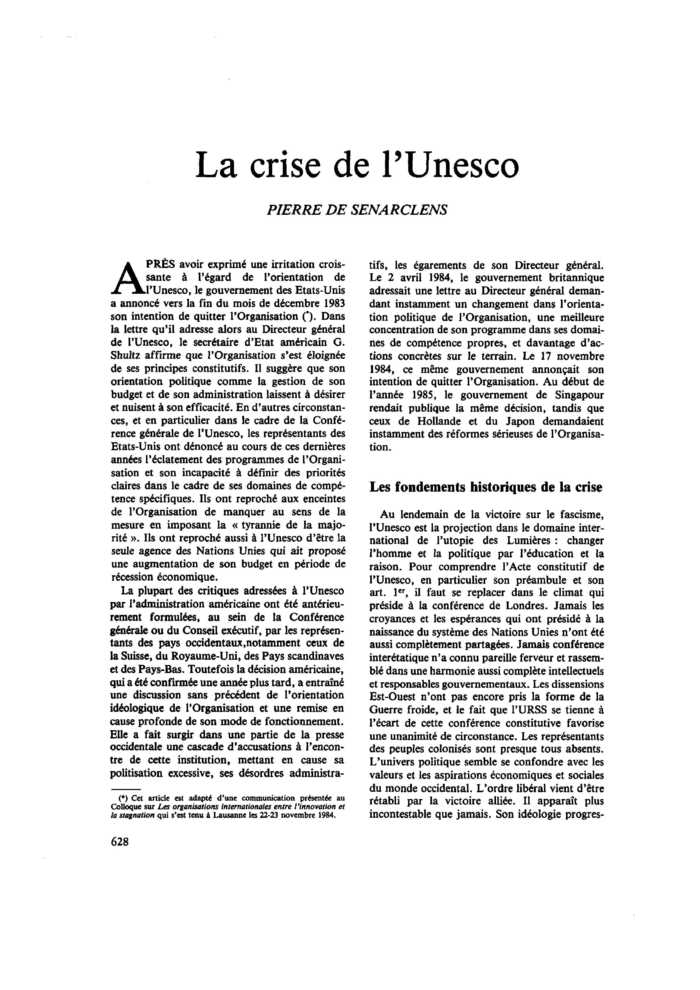 La crise de l’Unesco
 – page 1