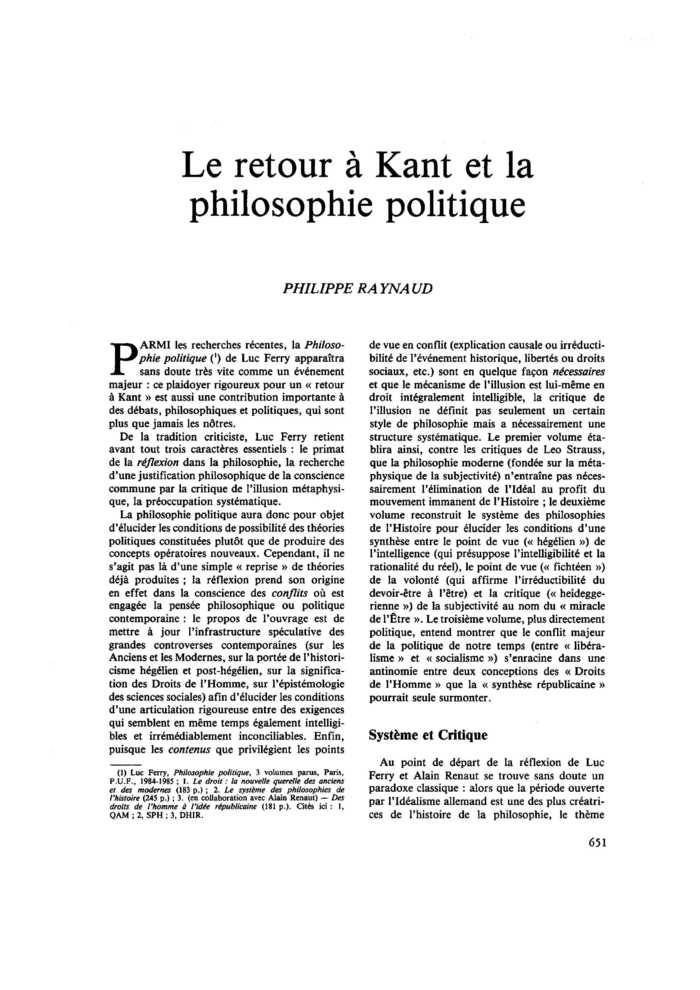 Le retour à Kant et la philosophie politique
 – page 1