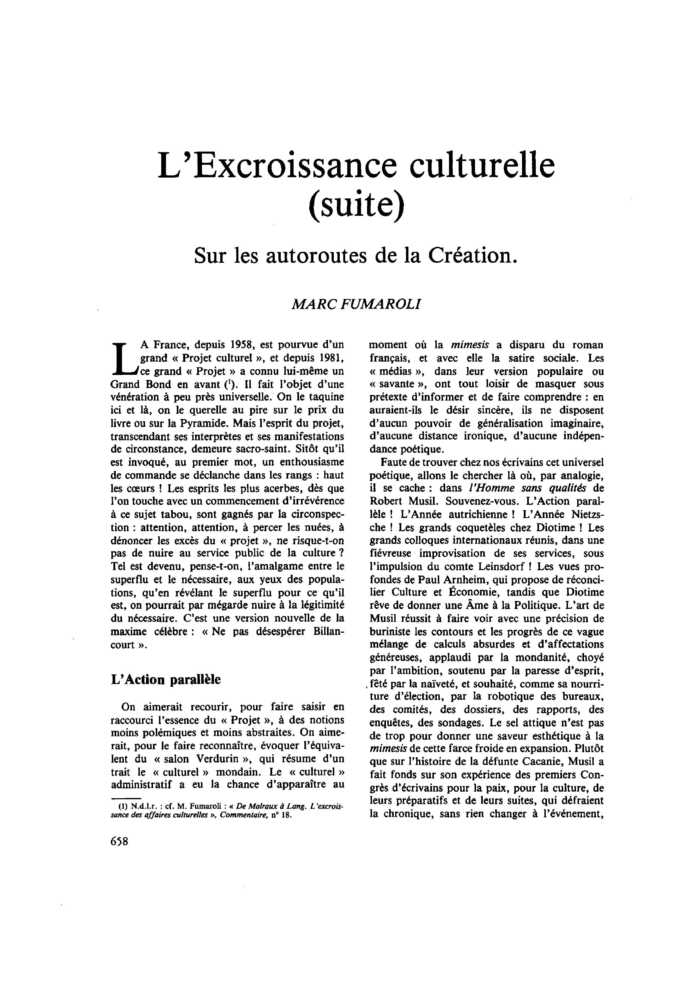 L’Excroissance culturelle (suite). Sur les autoroutes de la Création
 – page 1