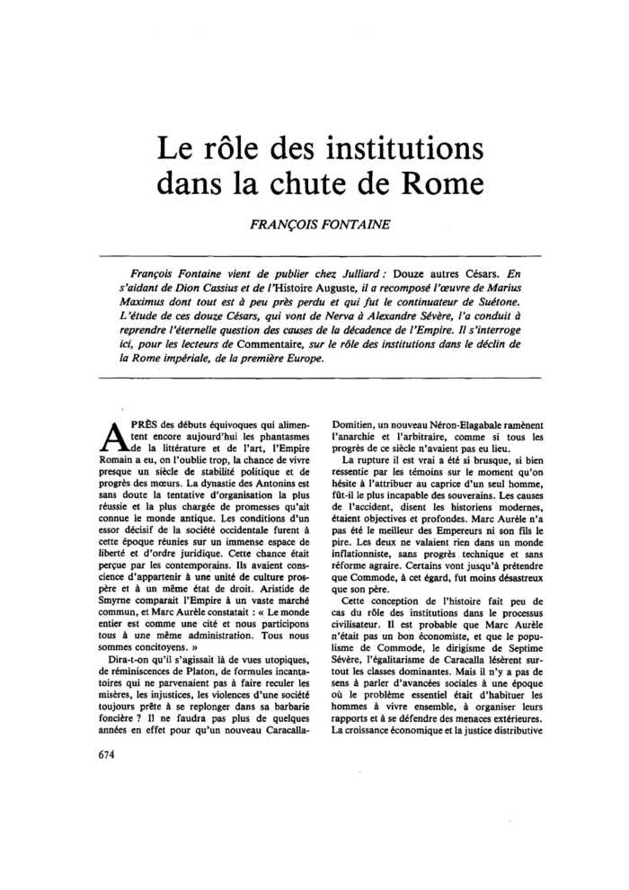 Le rôle des institutions dans la chute de Rome
 – page 1