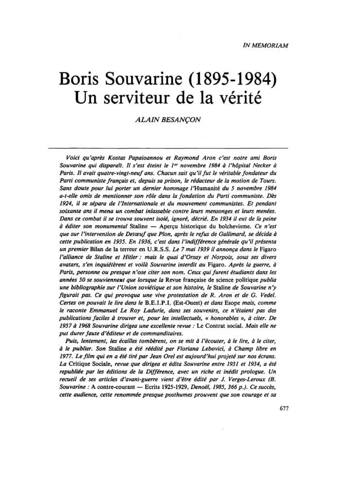 Boris Souvarine (1895-1984). Un serviteur de la vérité
 – page 1