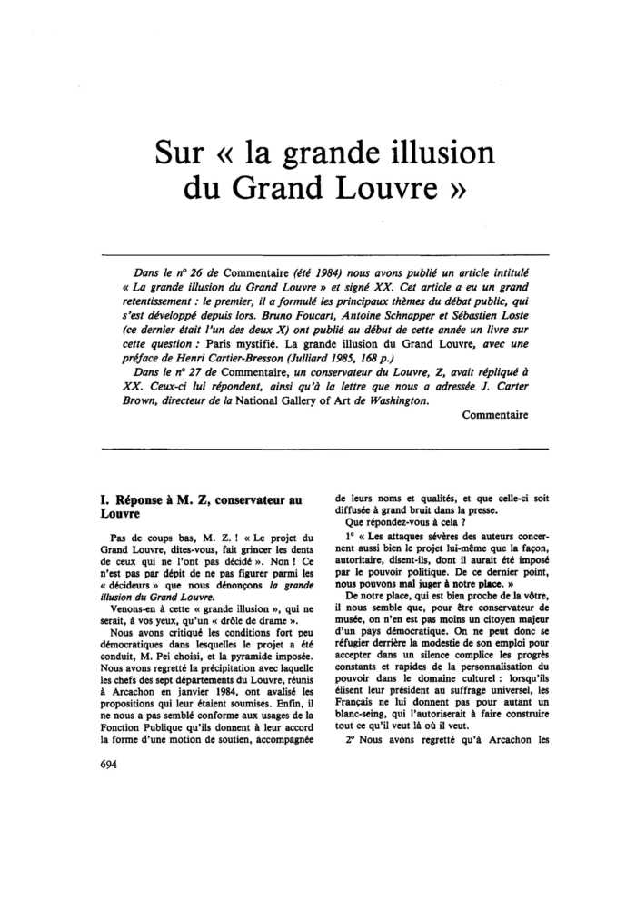 Sur « la grande illusion du Grand Louvre »
 – page 1