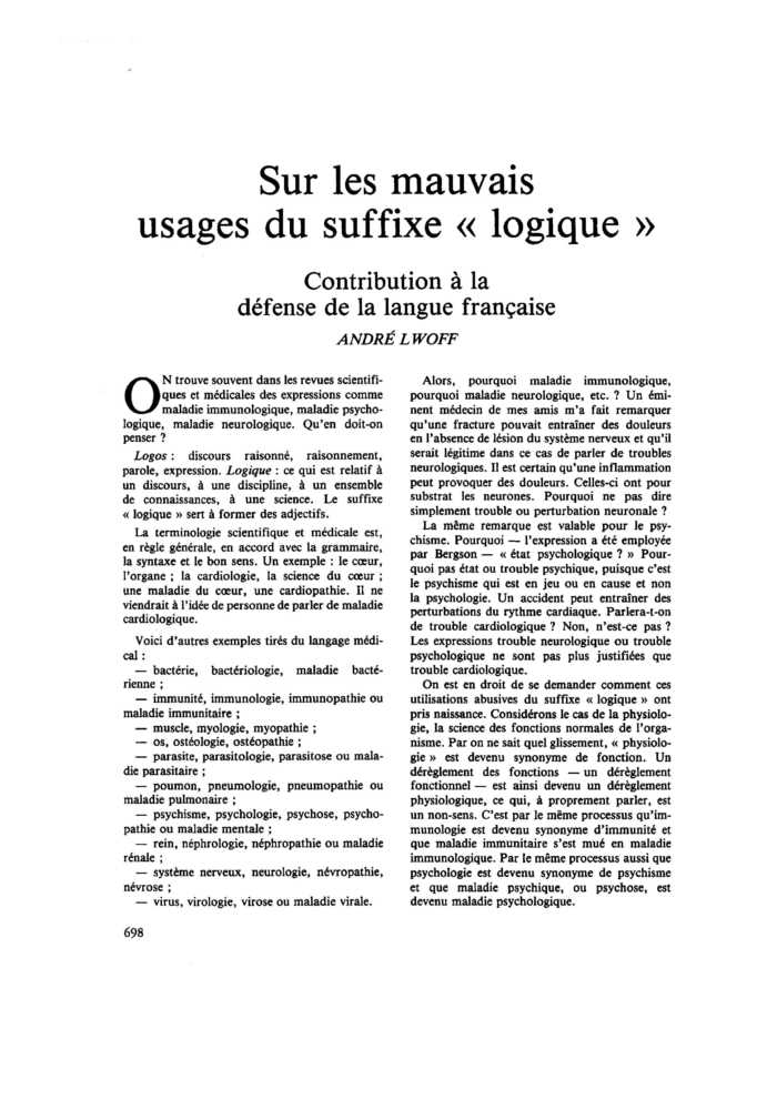 Sur les mauvais usages du suffixe « logique ». Contribution à la défense de la langue française
 – page 1