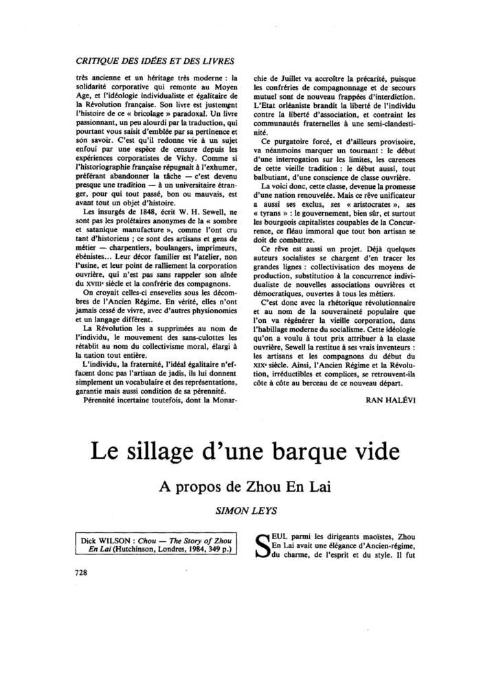 Le sillage d’une barque vide. À propos de Zhou En Lai
 – page 1
