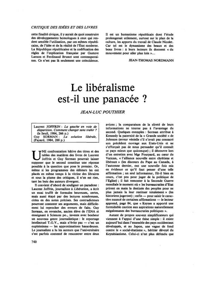 Le libéralisme est-il une panacée ?
 – page 1
