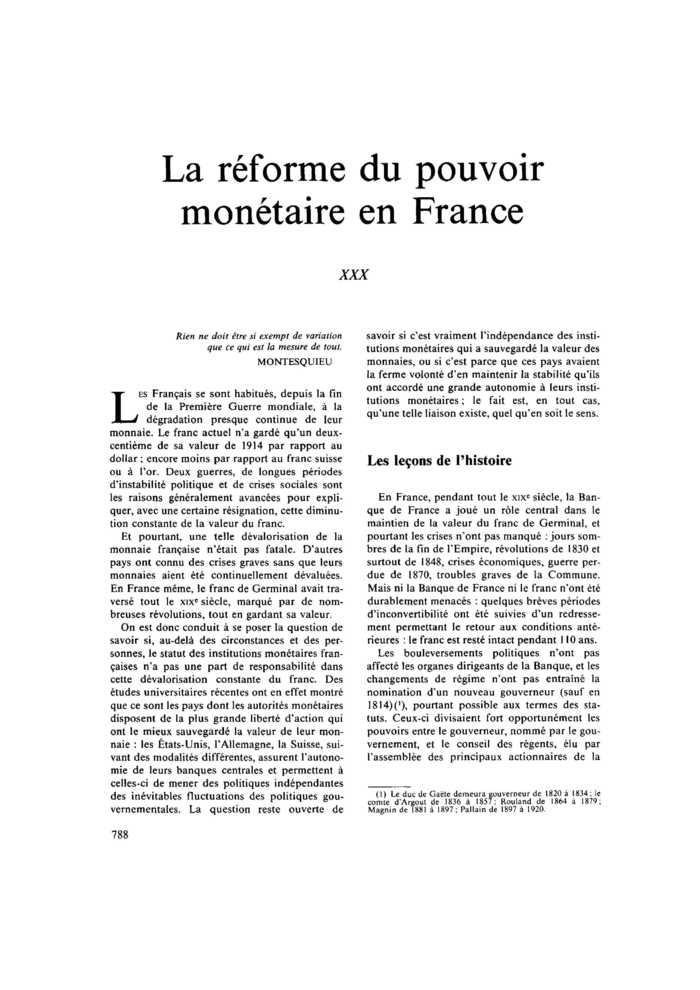 La réforme du pouvoir monétaire en France
 – page 1