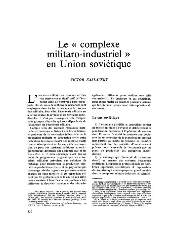 Le « complexe militaro-industriel » en Union soviétique
 – page 1