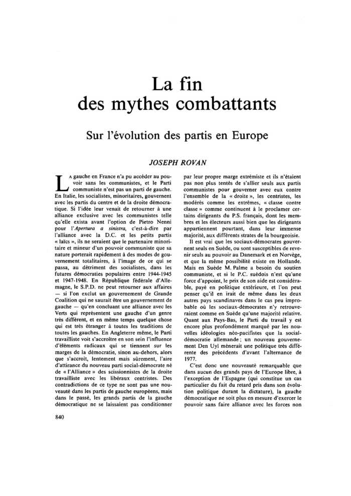 La fin des mythes combattants. Sur l’évolution des partis en Europe
 – page 1