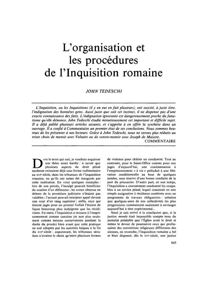 L’organisation et les procédures de l’Inquisition romaine
 – page 1