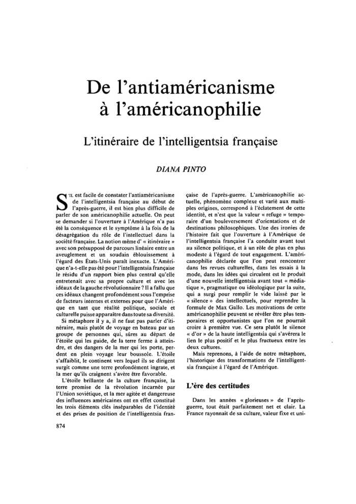 De l’antiaméricanisme à l’américanophilie. L’itinéraire de l’intelligentsia française
 – page 1