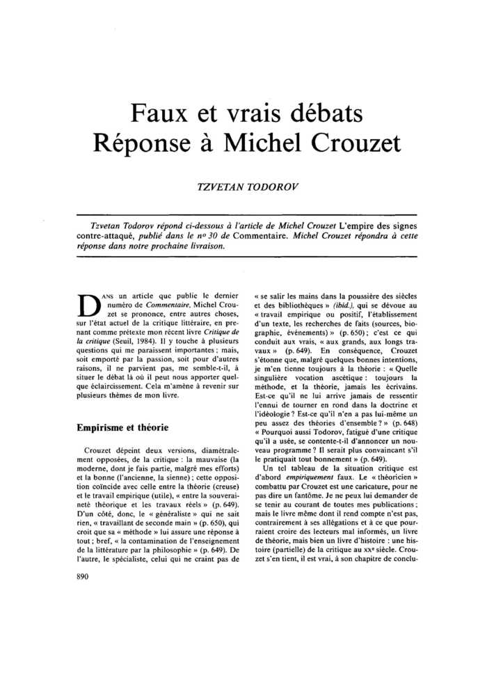 Faux et vrais débats. Réponse à Michel Crouzet
 – page 1