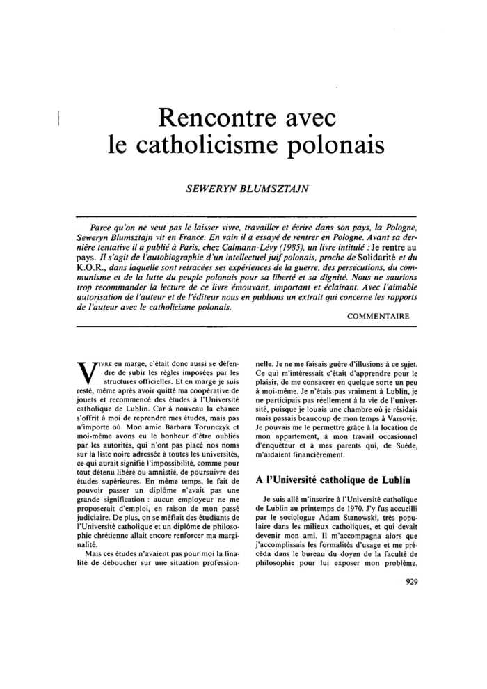 Rencontre avec le catholicisme polonais
 – page 1