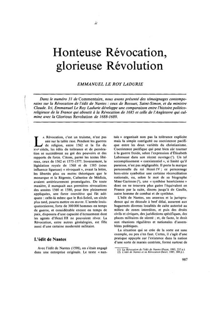 Honteuse Révocation, glorieuse Révolution
 – page 1