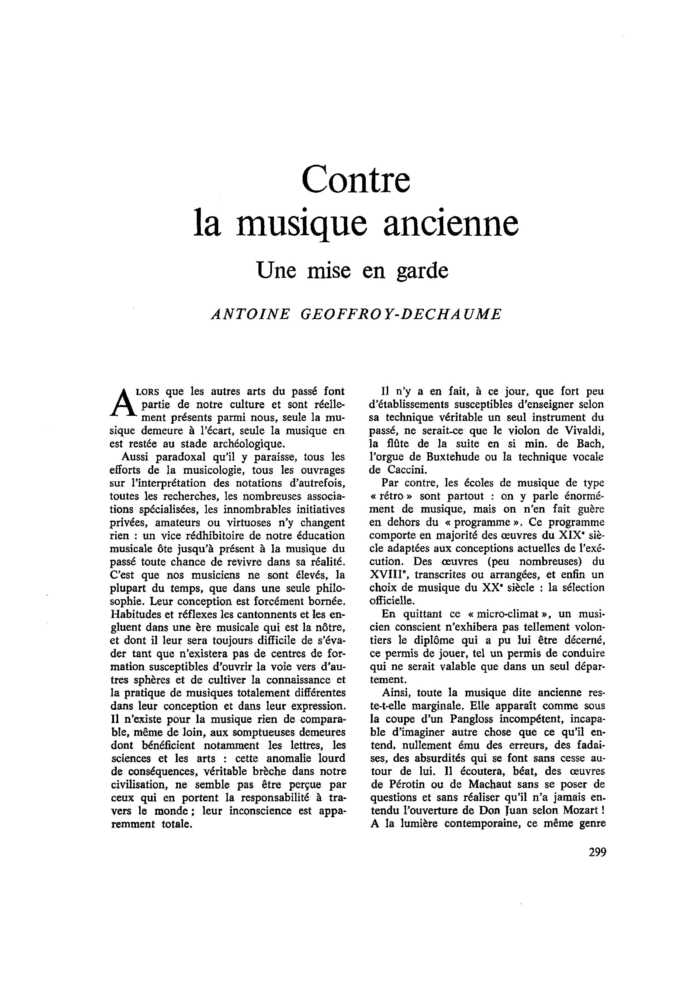 Contre la musique ancienne. Une mise en garde
 – page 1
