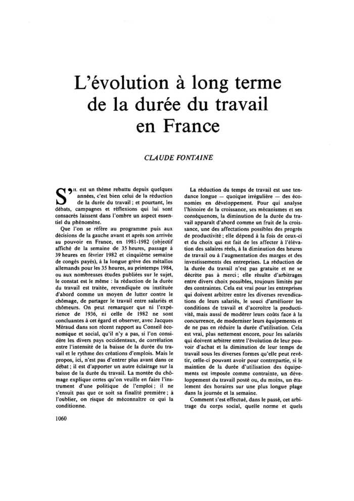 L’évolution à long terme de la durée du travail en France
 – page 1