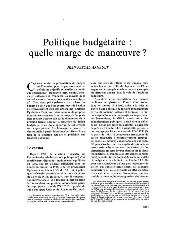 Politique budgétaire : quelle marge de manoeuvre ?
 – page 1