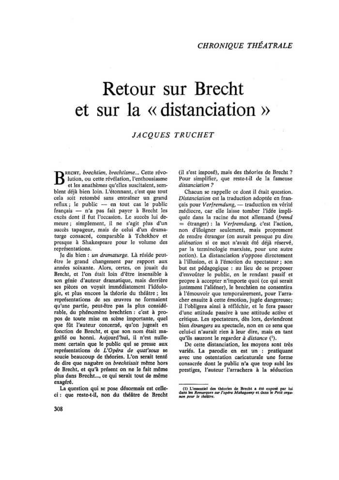 Retour sur Brecht et sur la « distanciation »
 – page 1