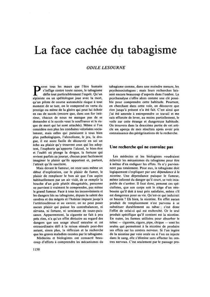 La face cachée du tabagisme
 – page 1