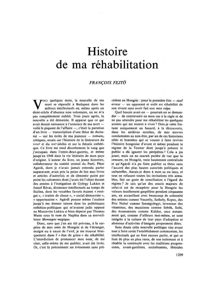 Histoire de ma réhabilitation
 – page 1