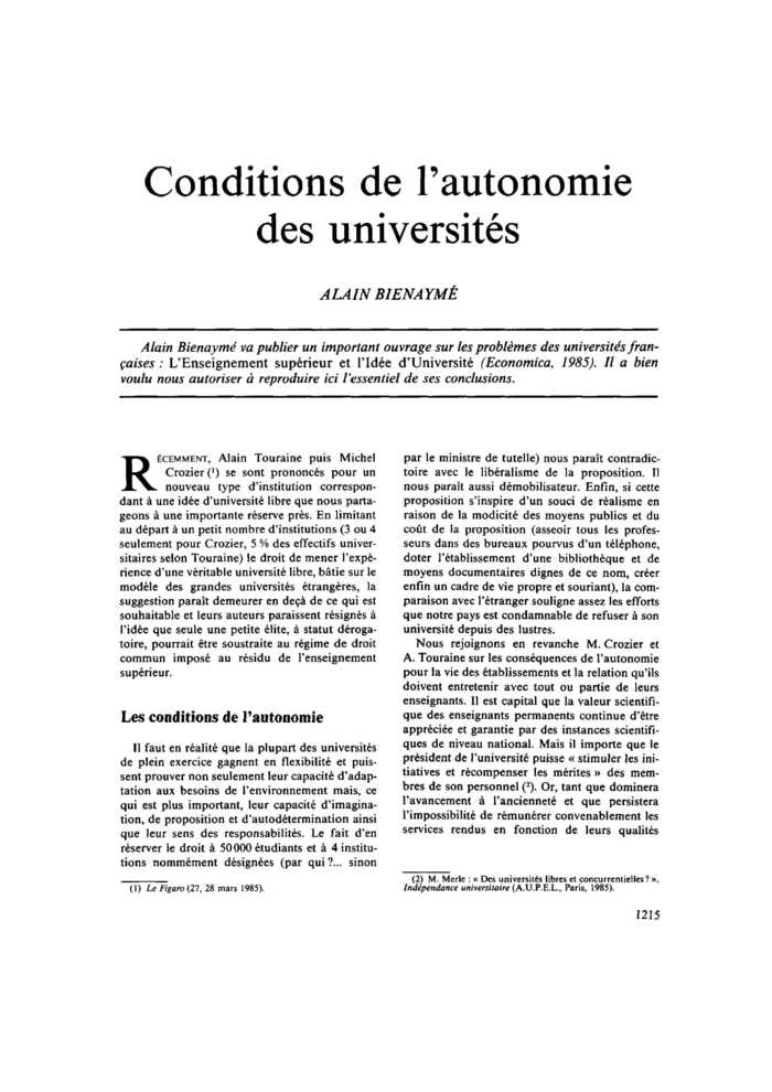 Conditions de l’autonomie des universités
 – page 1