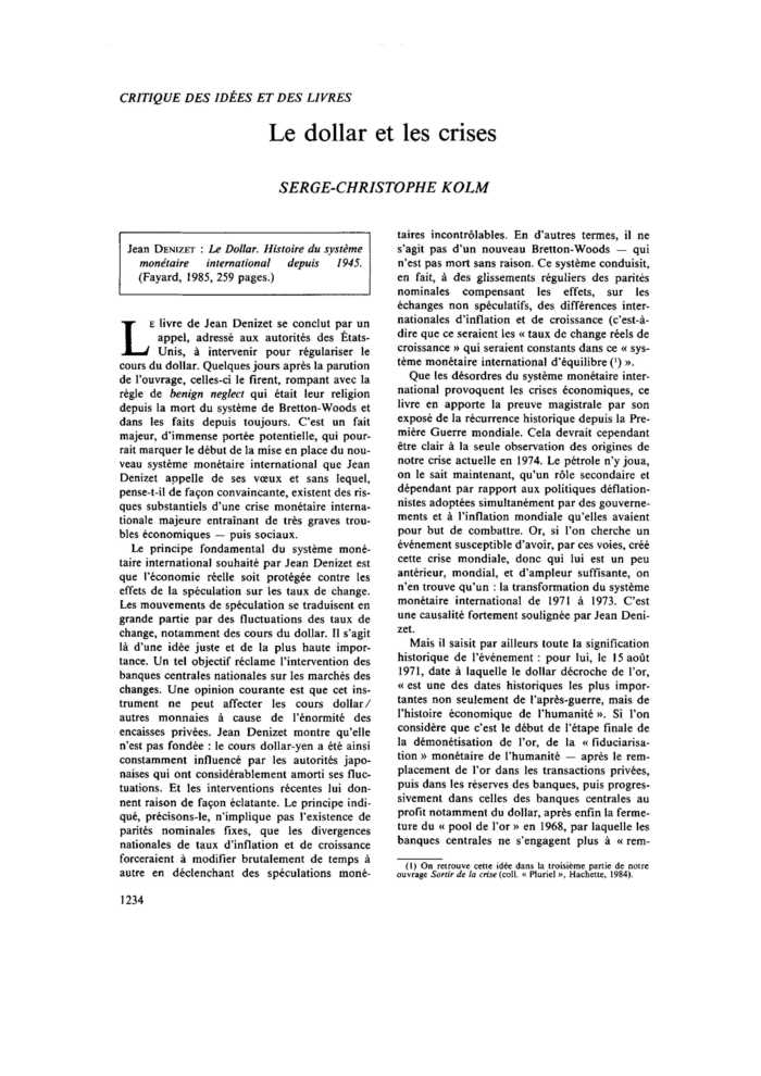 Le dollar et les crises
 – page 1